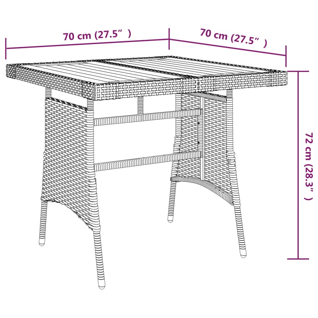 Gartentisch Grau 70x70x72 cm Poly Rattan & Massivholz Akazie