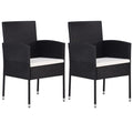 Gartenstühle mit Kissen in Cremeweiß 2 Stk. Schwarz Polyrattan