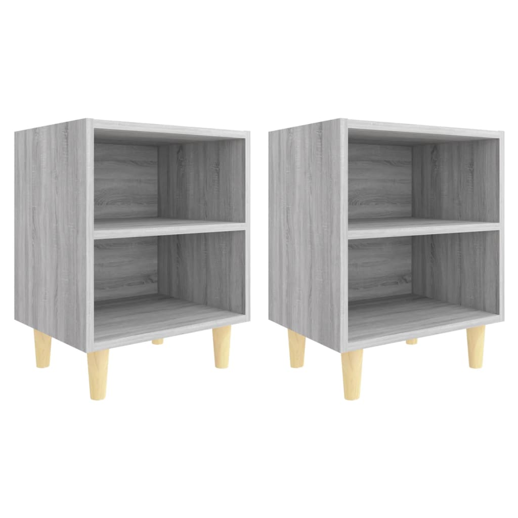 Nachttische mit Massivholz-Beinen 2 Stk. Grau Sonoma 40x30x50cm