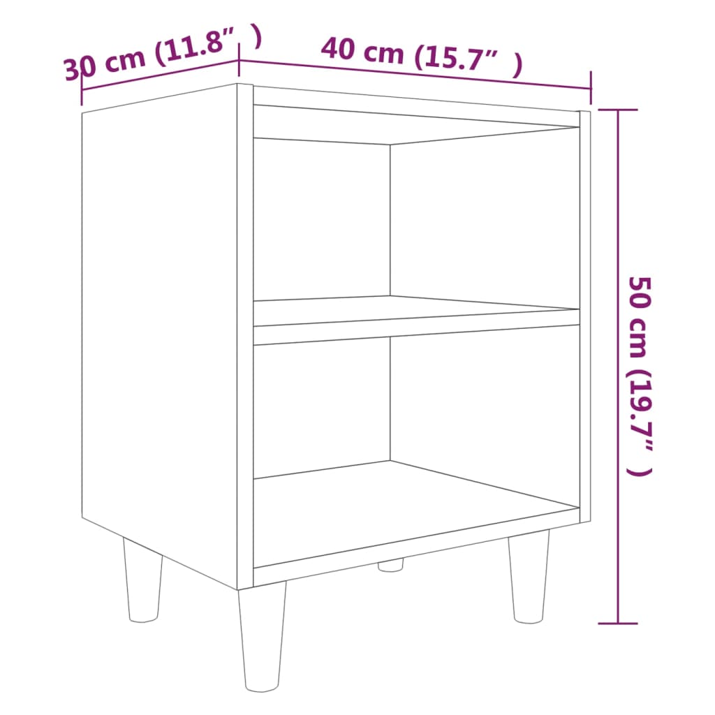 Nachttische mit Massivholz-Beinen 2 Stk. Grau Sonoma 40x30x50cm