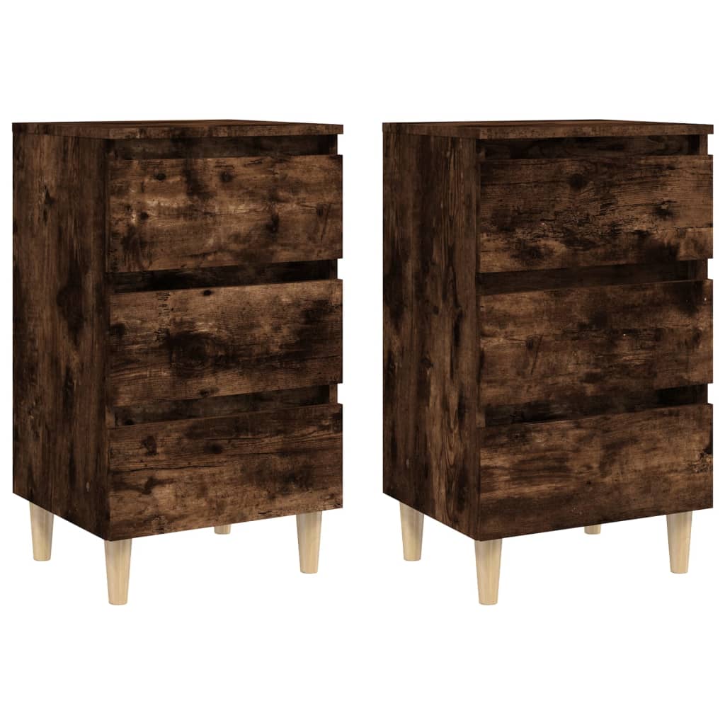 Nachttische 2 Stk. Massivholz-Beine Räuchereiche 40x35x69 cm
