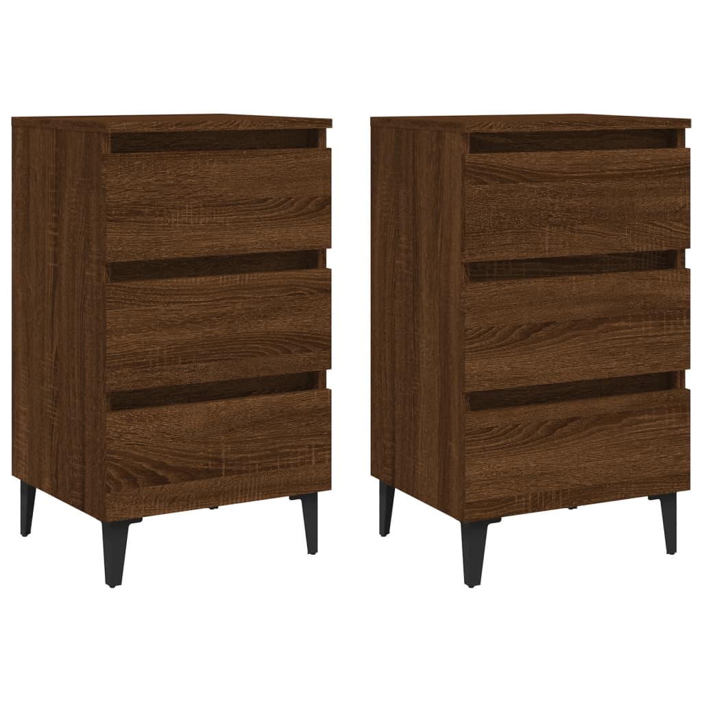 Nachttische 2 Stk. Metallbeinen Braun Eichen-Optik 40x35x69 cm