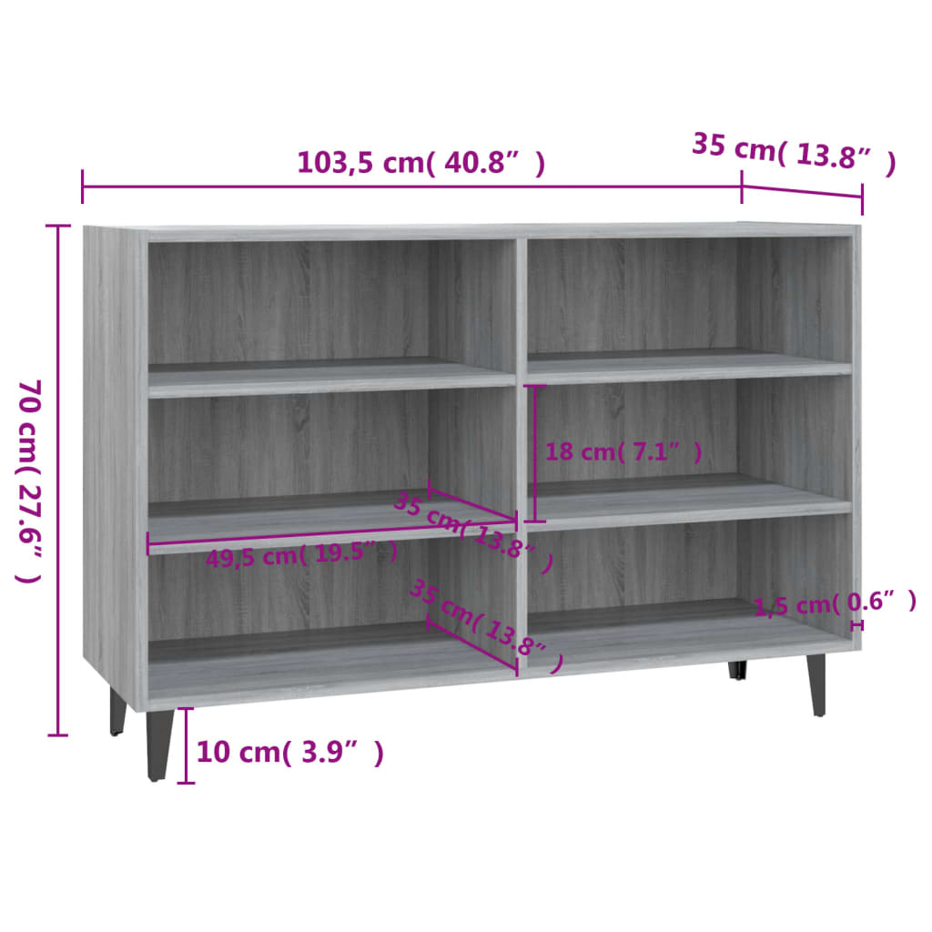 Sideboard Grau Sonoma 103,5x35x70 cm Holzwerkstoff