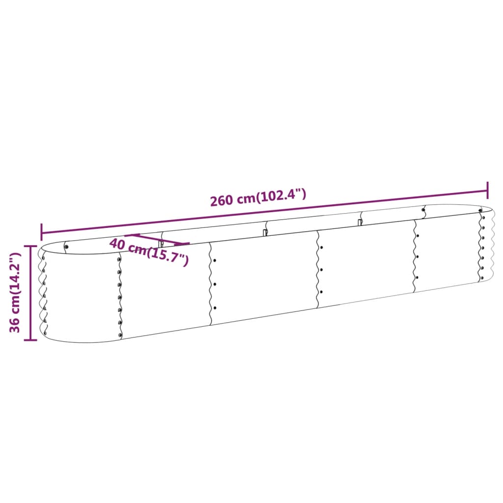 Hochbeet Verzinkter Stahl 260x40x36 cm Grau