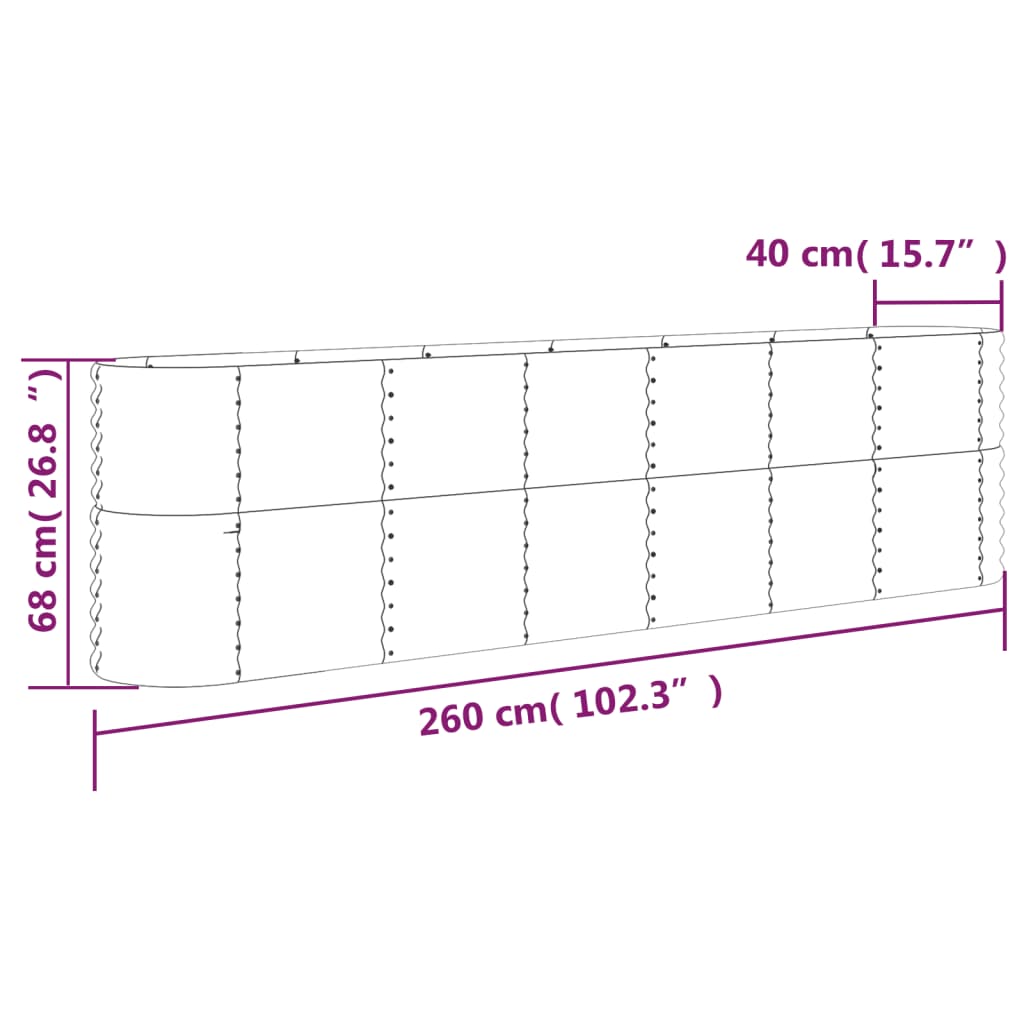 Hochbeet Verzinkter Stahl 260x40x68 cm Grau