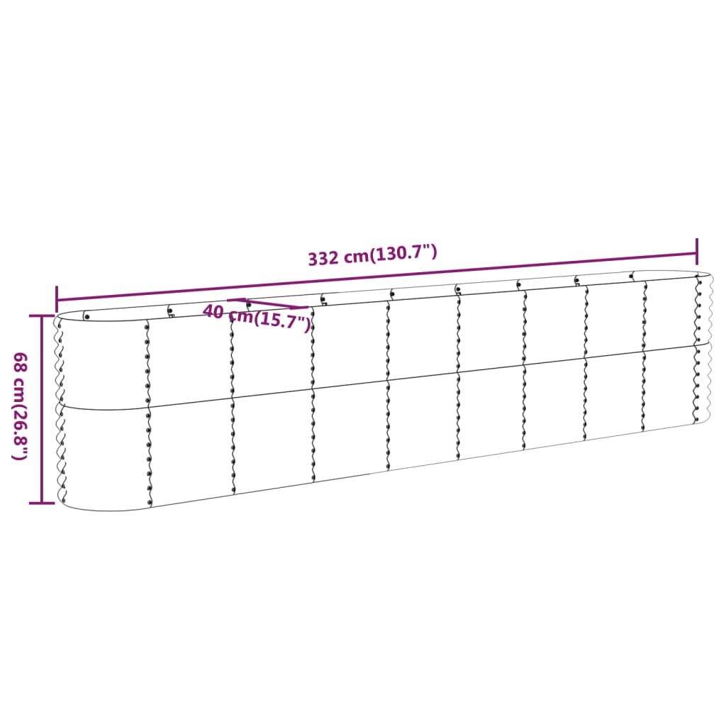 Hochbeet Verzinkter Stahl 332x40x68 cm Grau