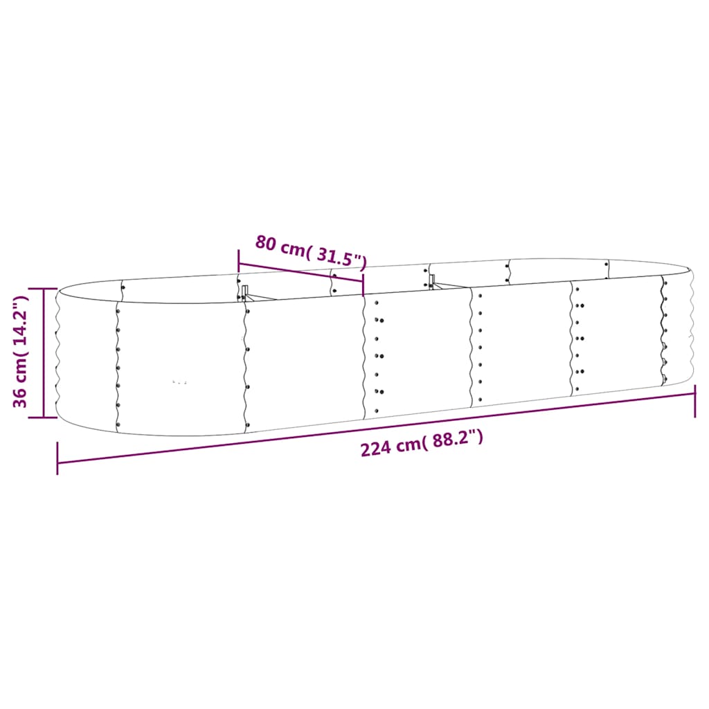 Hochbeet Verzinkter Stahl 224x80x36 cm Silbern