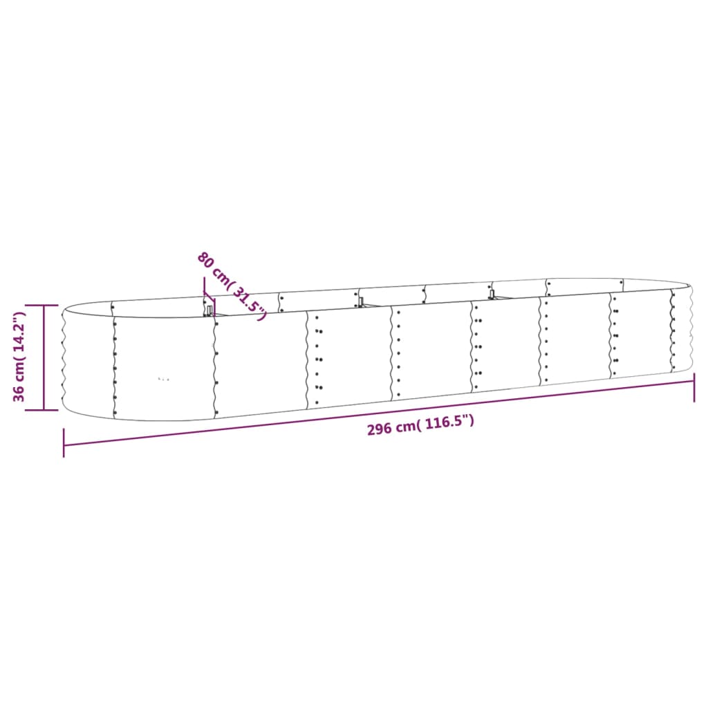 Hochbeet Verzinkter Stahl 296x80x36 cm Grau