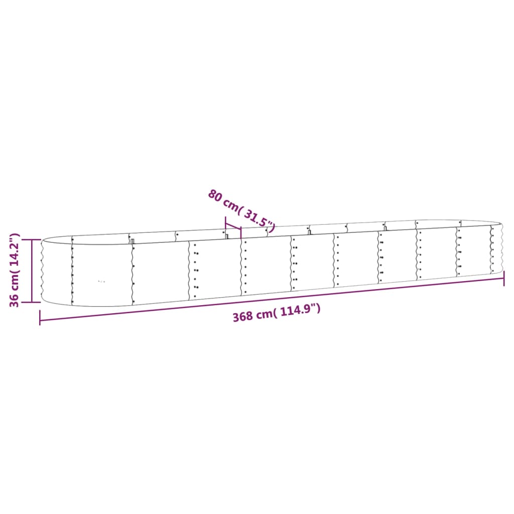 Hochbeet Verzinkter Stahl 368x80x36 cm Grau