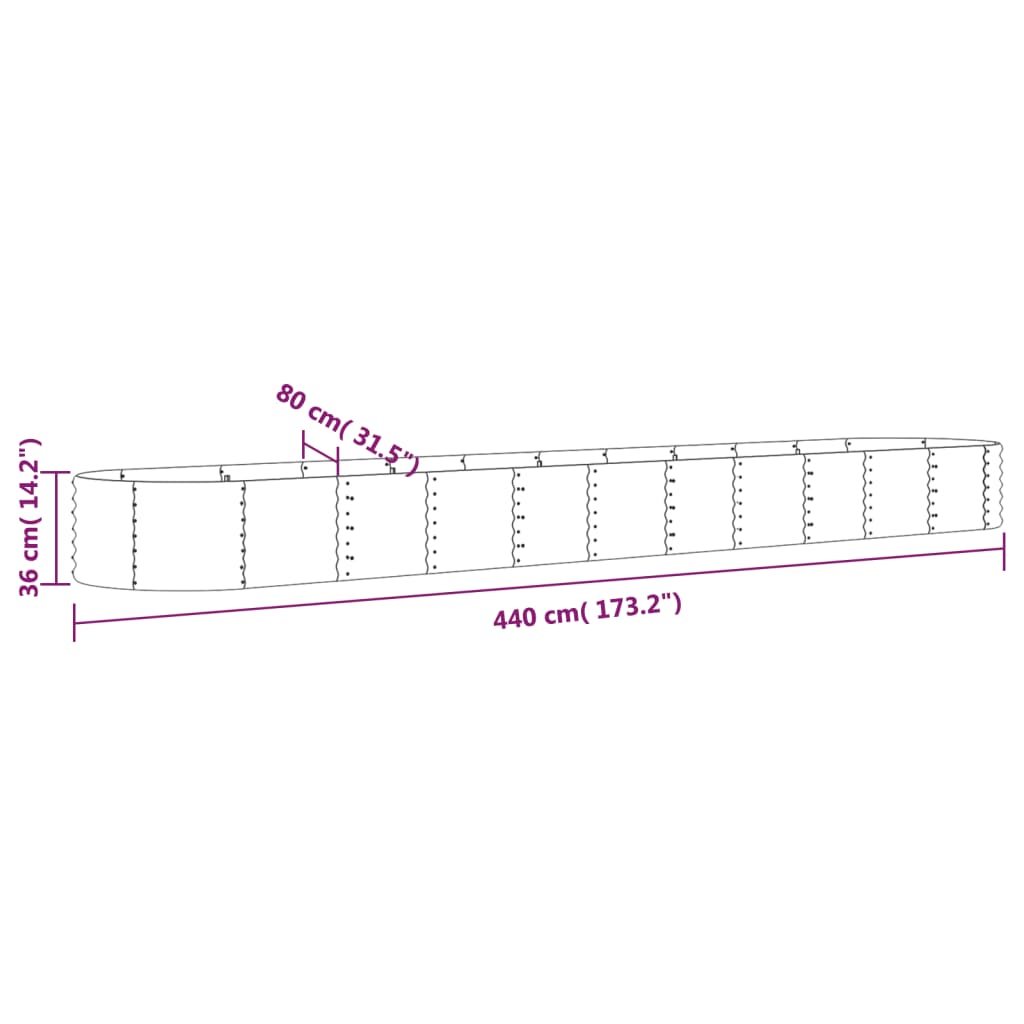 Hochbeet Verzinkter Stahl 440x80x36 cm Silbern