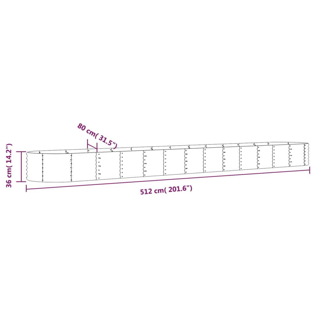 Hochbeet Verzinkter Stahl 512x80x36 cm Silbern