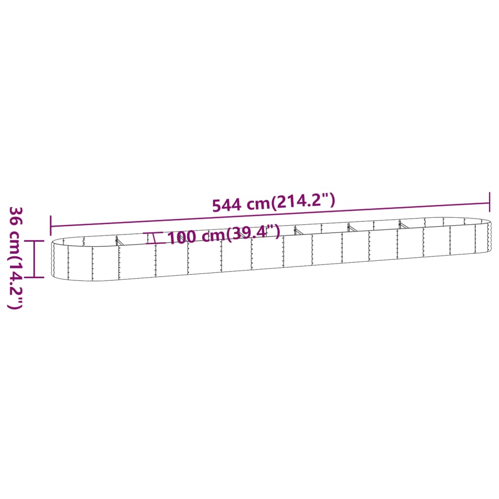 Hochbeet Verzinkter Stahl 544x100x36 cm Silbern