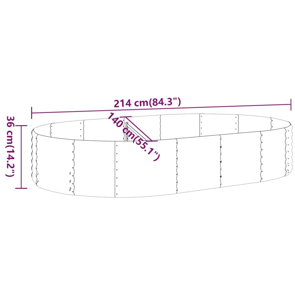 Hochbeet Verzinkter Stahl 214x140x36 cm Grau