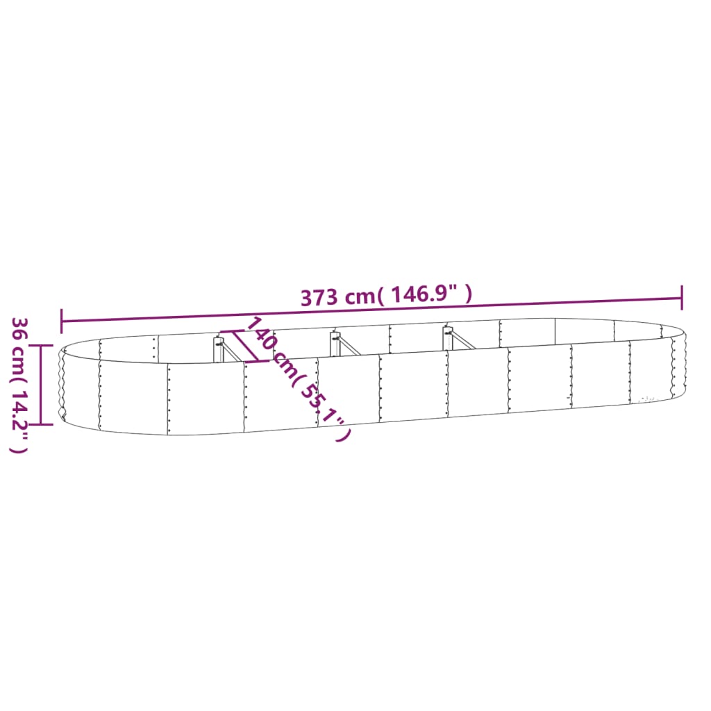 Hochbeet Verzinkter Stahl 373x140x36 cm Braun