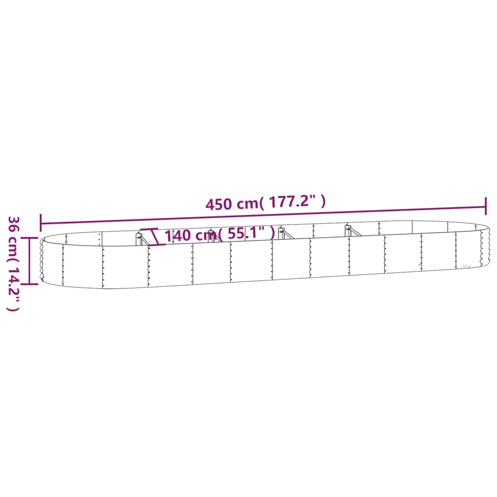 Hochbeet Verzinkter Stahl 450x140x36 cm Silbern
