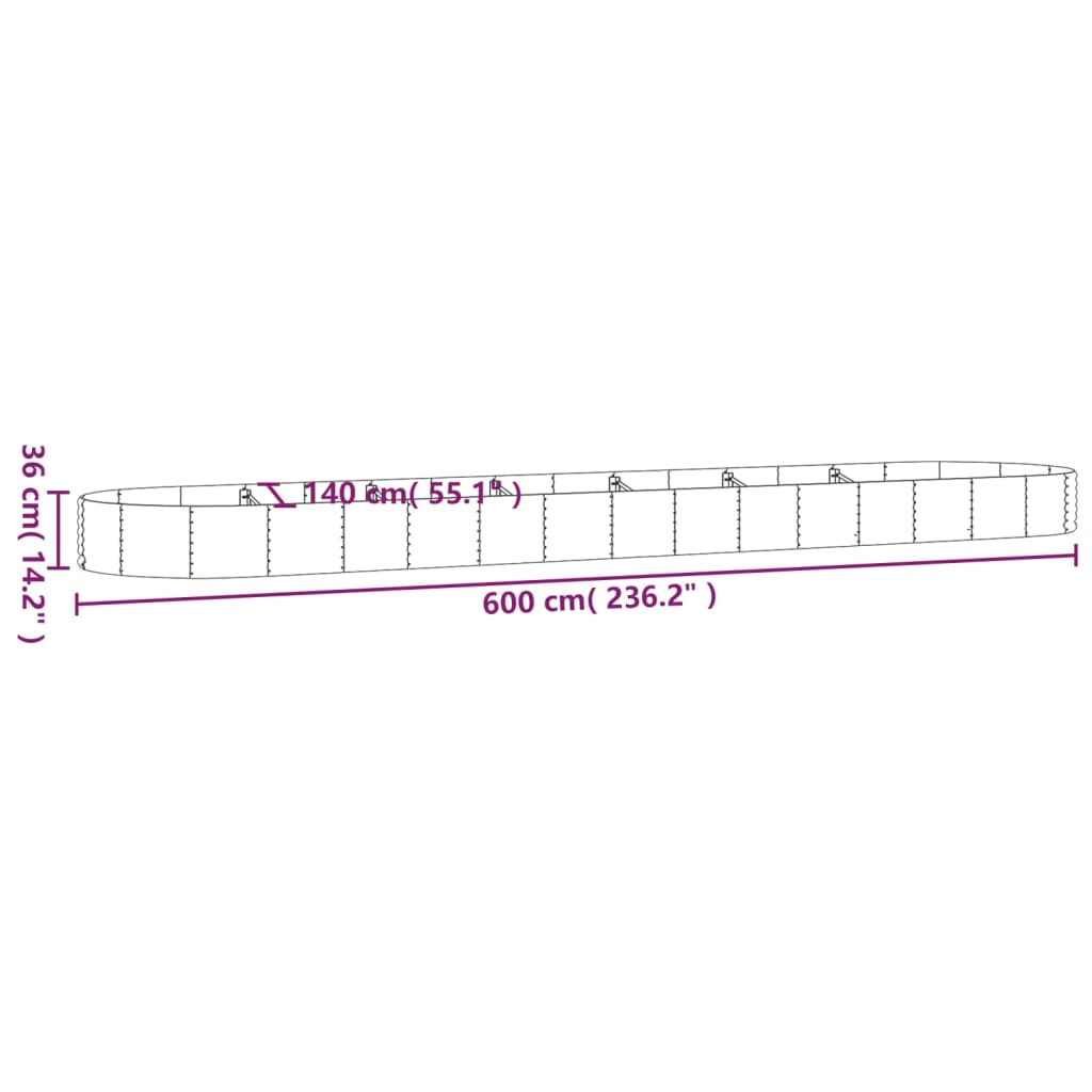 Hochbeet Verzinkter Stahl 600x140x36 cm Braun
