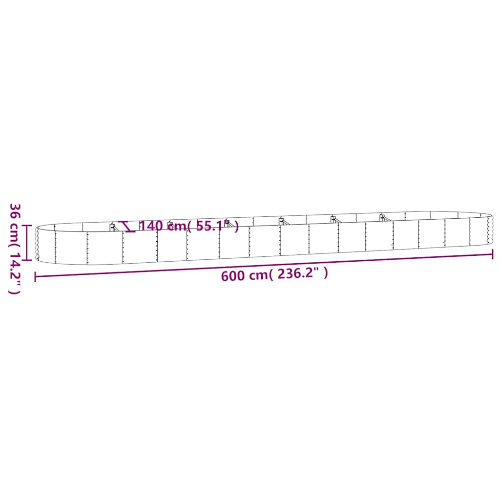Hochbeet Verzinkter Stahl 600x140x36 cm Anthrazit