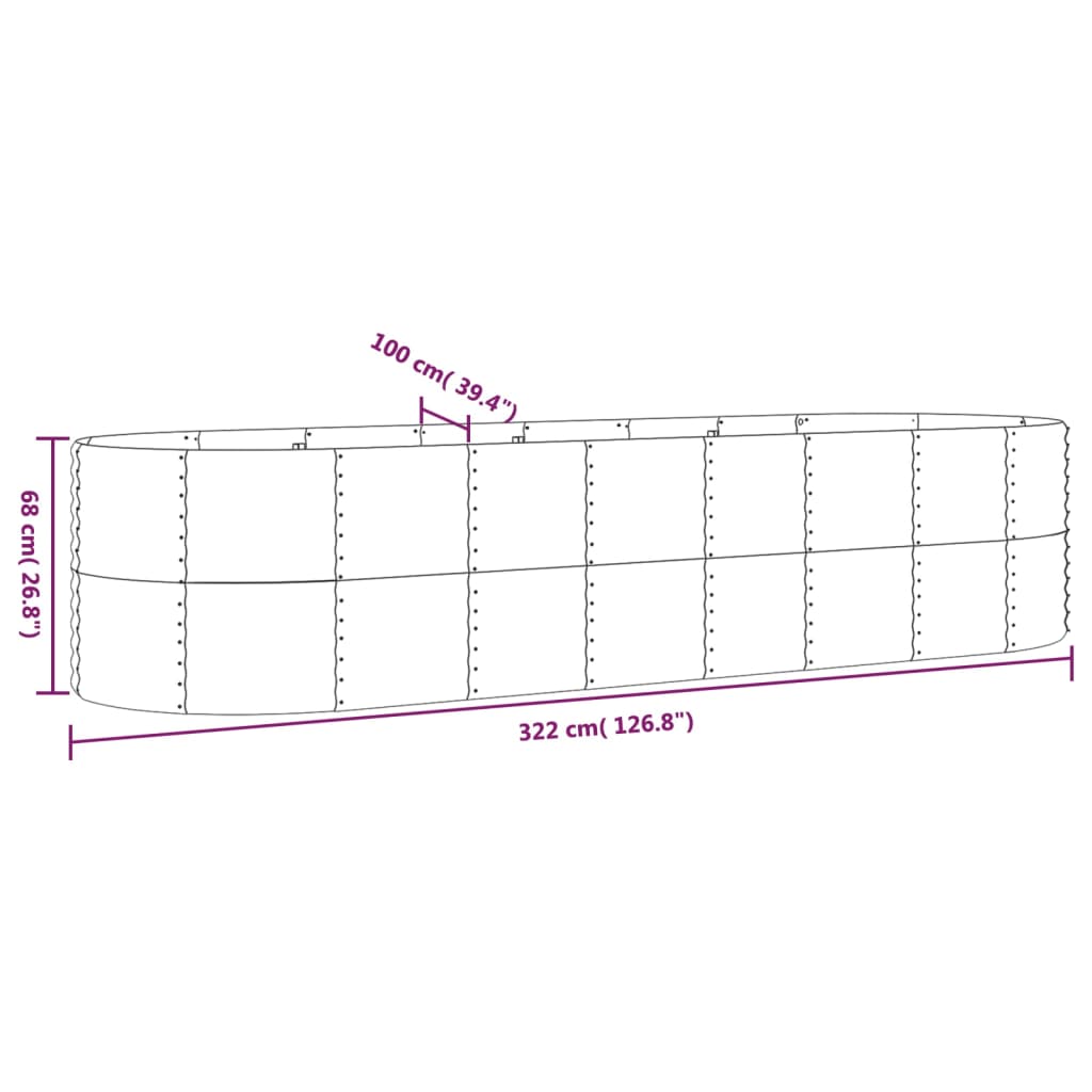 Hochbeet Verzinkter Stahl 322x100x68 cm Grau