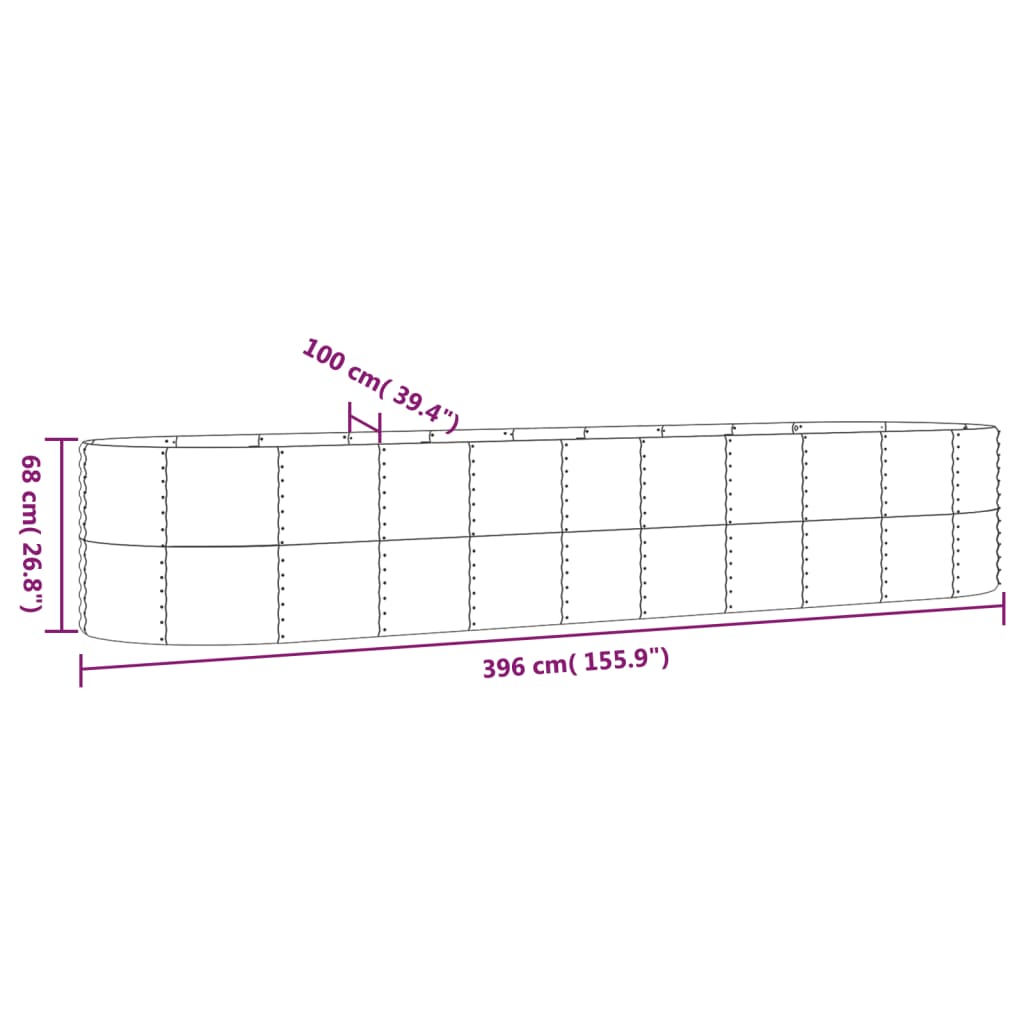 Hochbeet Verzinkter Stahl 396x100x68 cm Silbern