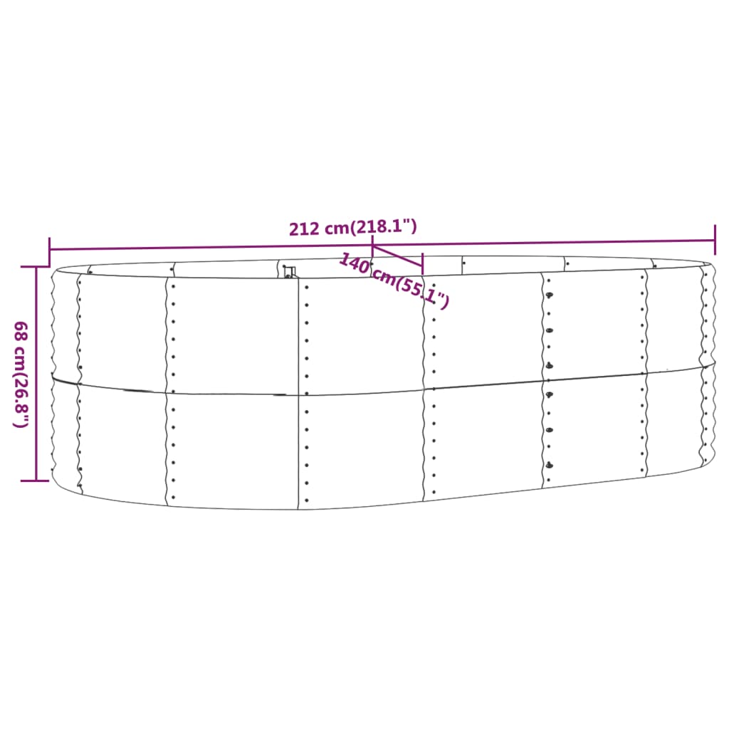 Hochbeet Grau 212x140x68 cm Verzinkter Stahl