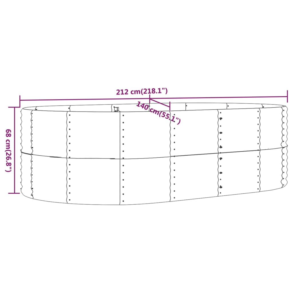 Hochbeet Silbern 212x140x68 cm Verzinkter Stahl
