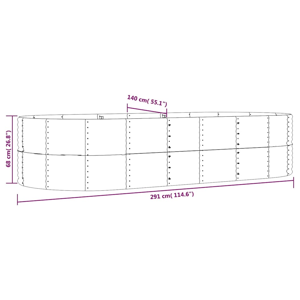 Hochbeet Anthrazit 291x140x68 cm Verzinkter Stahl