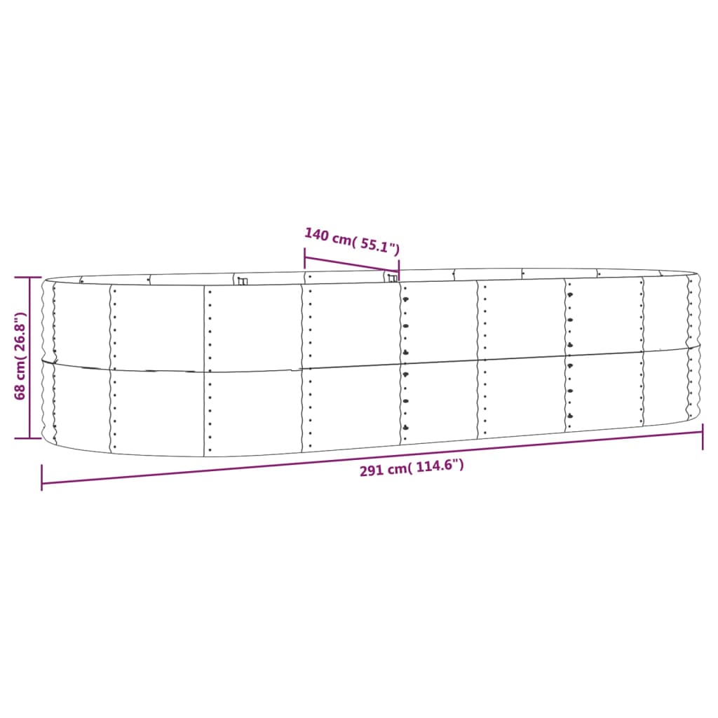 Hochbeet Silbern 291x140x68 cm Verzinkter Stahl