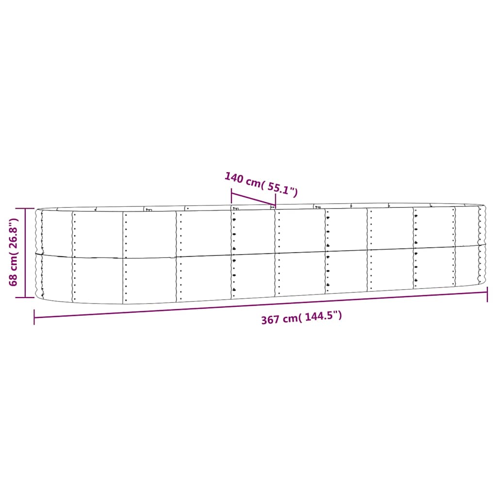Hochbeet Grau 367x140x68 cm Verzinkter Stahl