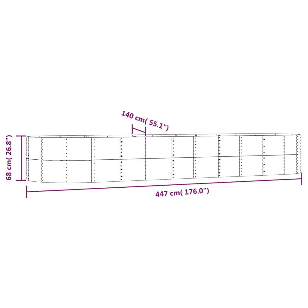 Hochbeet Grau 447x140x68 cm Verzinkter Stahl
