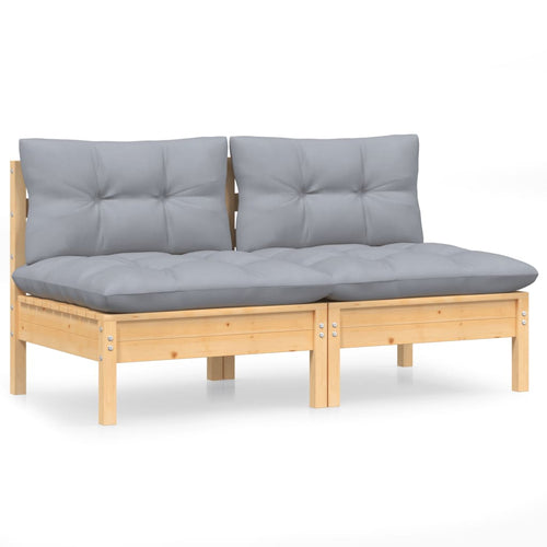 2-Sitzer-Gartensofa mit Grauen Kissen Massivholz Kiefer