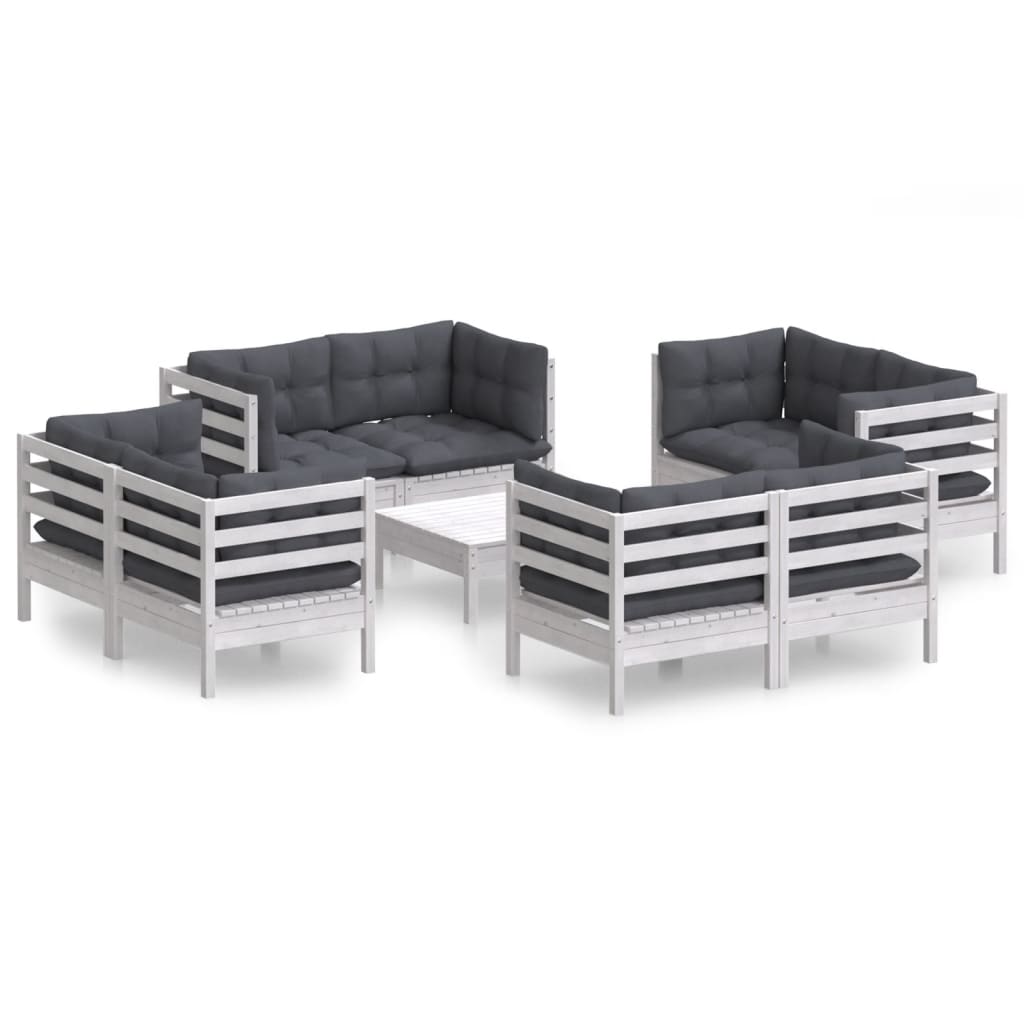 9-tlg. Garten-Lounge-Set mit Anthrazit Kissen Kiefernholz