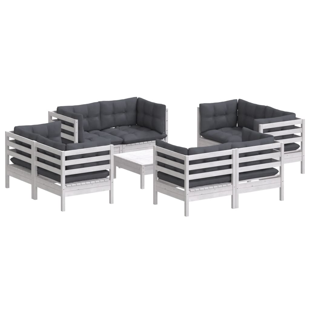 9-tlg. Garten-Lounge-Set mit Anthrazit Kissen Kiefernholz