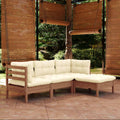 4-tlg. Garten-Lounge-Set mit Kissen Honigbraun Kiefernholz