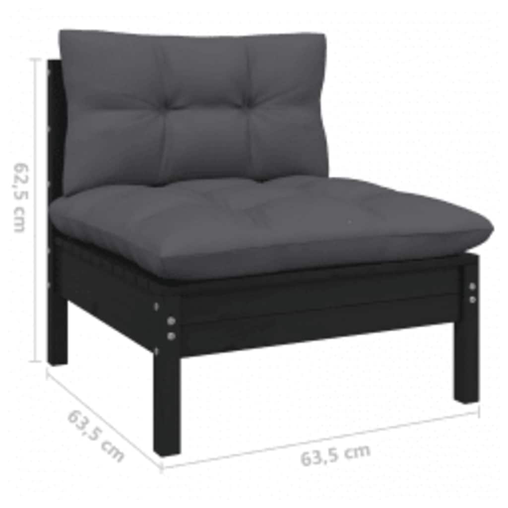 4-tlg. Garten-Lounge-Set mit Kissen Schwarz Kiefernholz