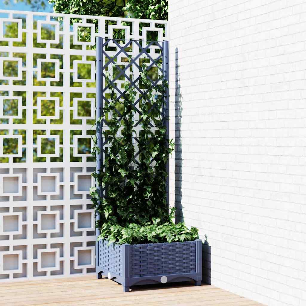 Garten-Pflanzgefäß mit Spalier Blaugrau 40 x 40 x 121,5 cm PP