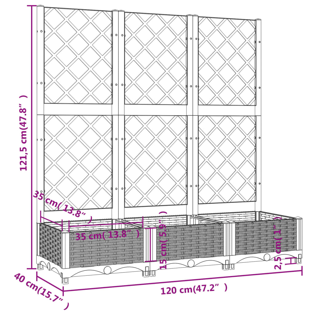 Garten-Pflanzgefäß mit Spalier Schwarz 120 x 40 x 121,5 cm PP
