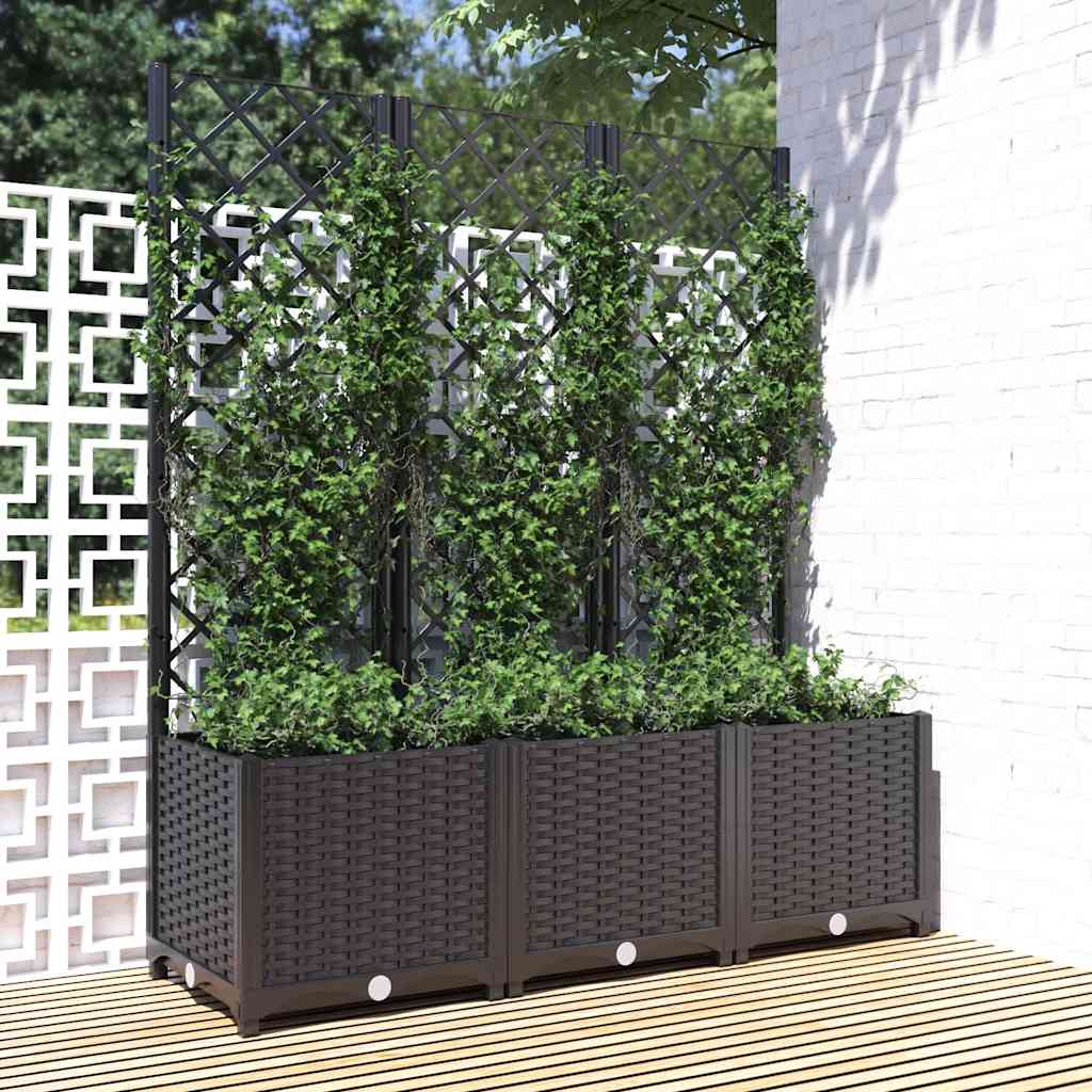 Garten-Pflanzgefäß mit Spalier Schwarz 120 x 40 x 136 cm PP