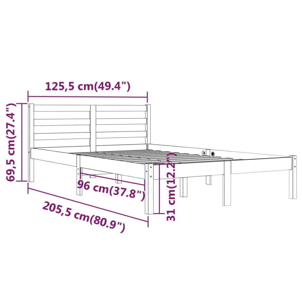 Massivholzbett ohne Matratze Kiefernholz 120x200 cm Schwarz