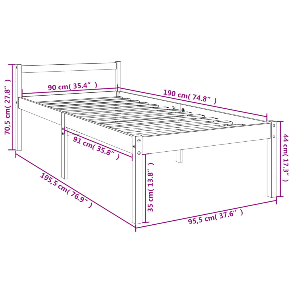 Seniorenbett 90x190 cm Massivholz Kiefer