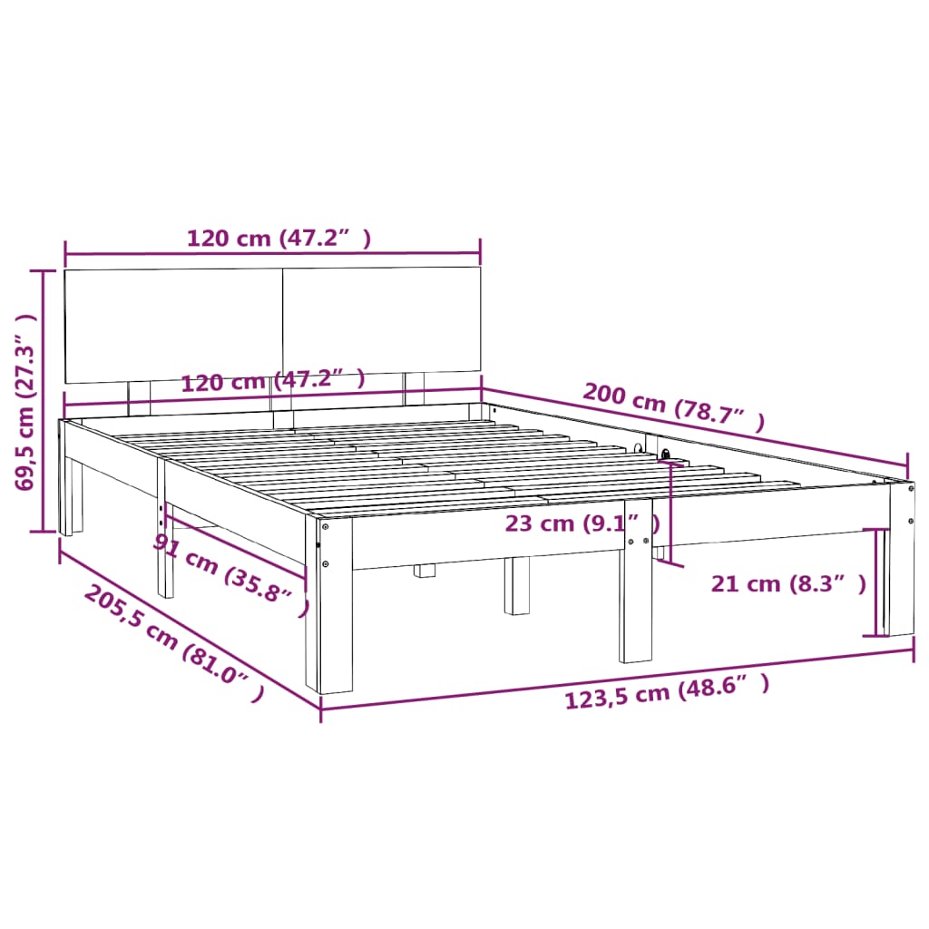 Massivholzbett ohne Matratze Weiß 120x200 cm Kiefernholz