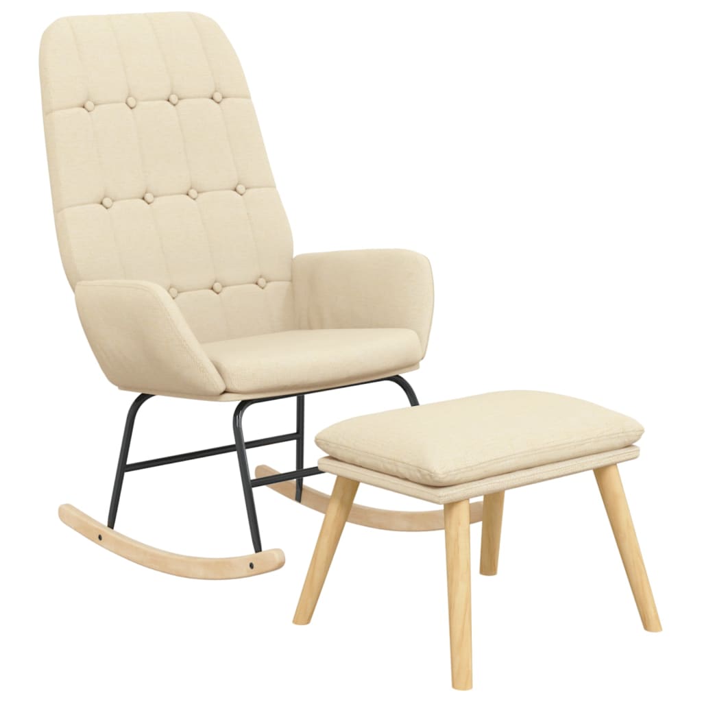 Schaukelstuhl mit Fußhocker Creme Stoff