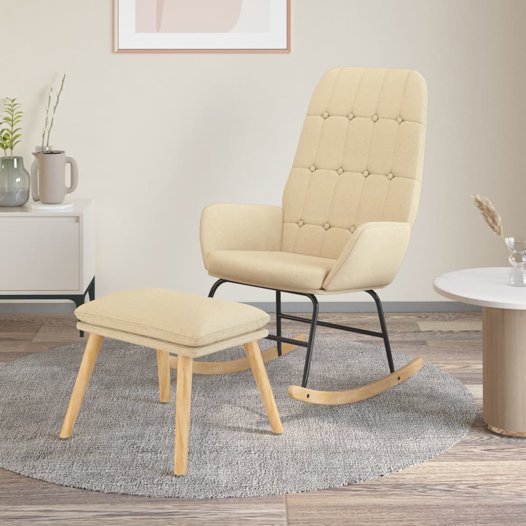 Schaukelstuhl mit Fußhocker Creme Stoff