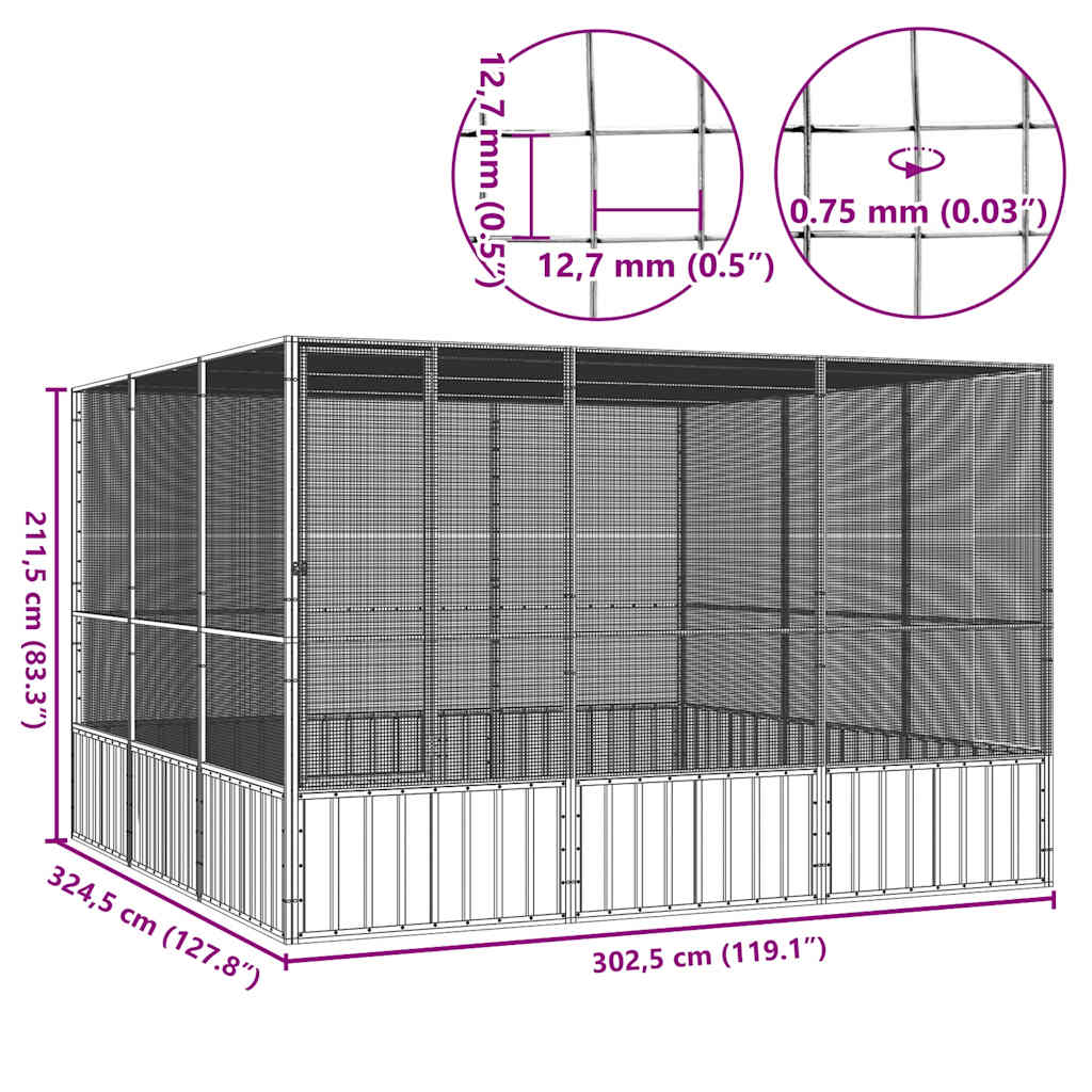 Vogelkäfig Anthrazit 302,5x324,5x211,5 cm Verzinkter Stahl