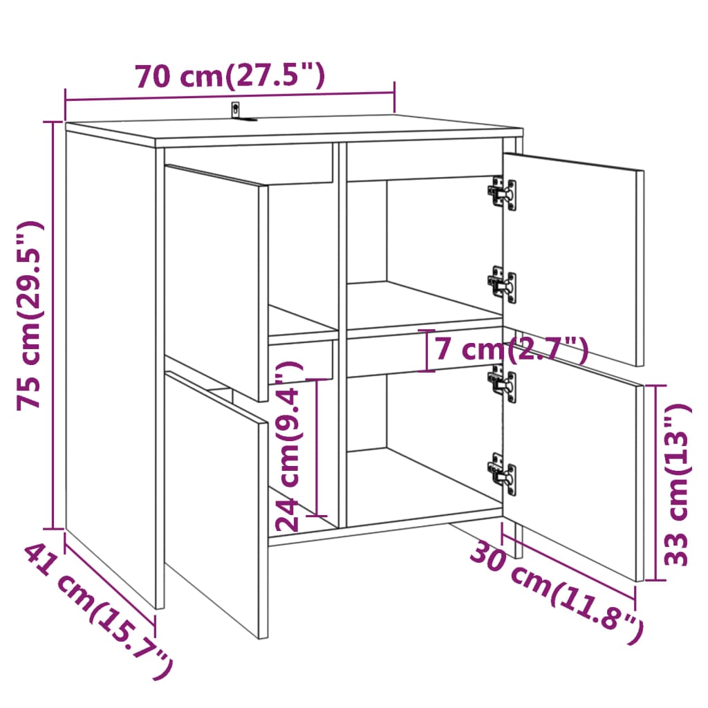 3-tlg. Sideboard Räuchereiche Holzwerkstoff