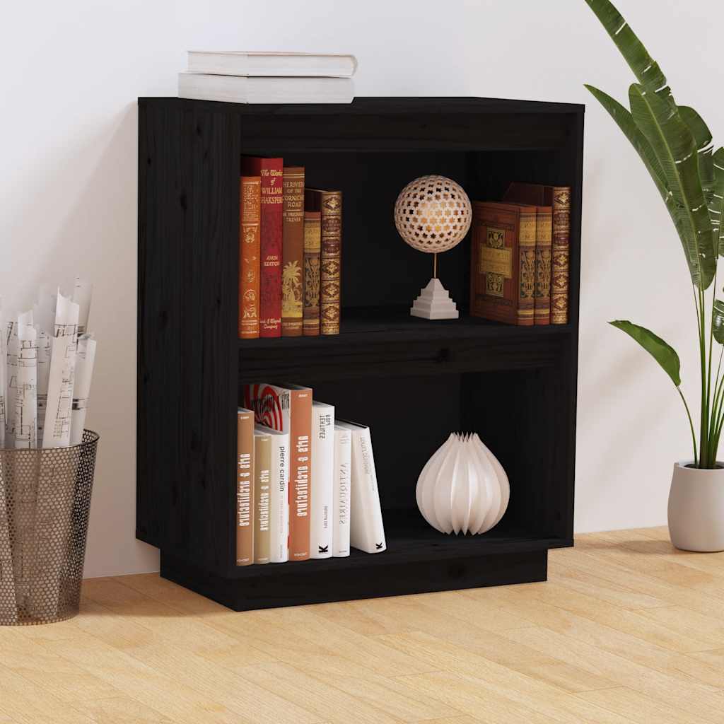 Beistellschrank Schwarz 60x34x75 cm Massivholz Kiefer