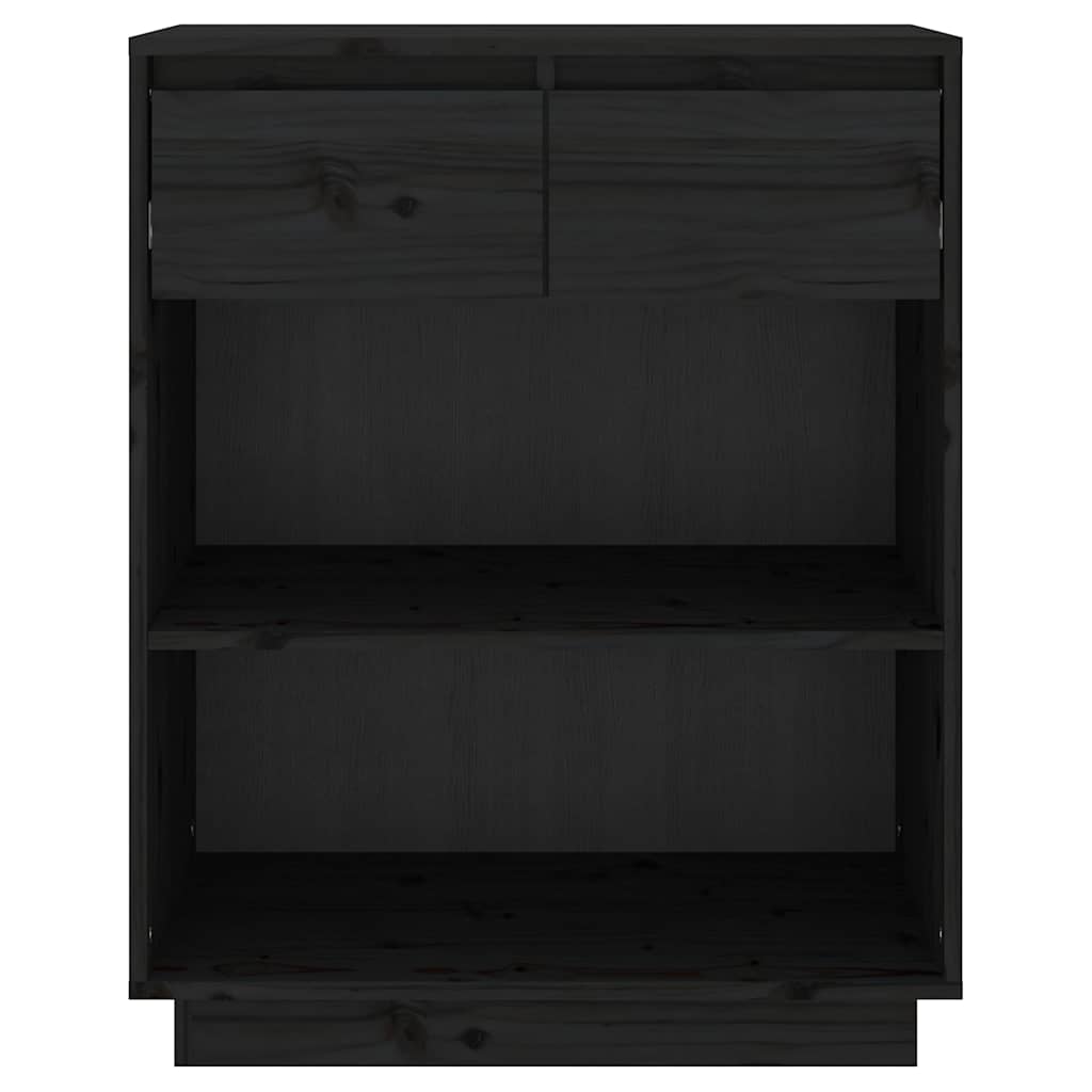 Beistellschrank Schwarz 60x34x75 cm Massivholz Kiefer