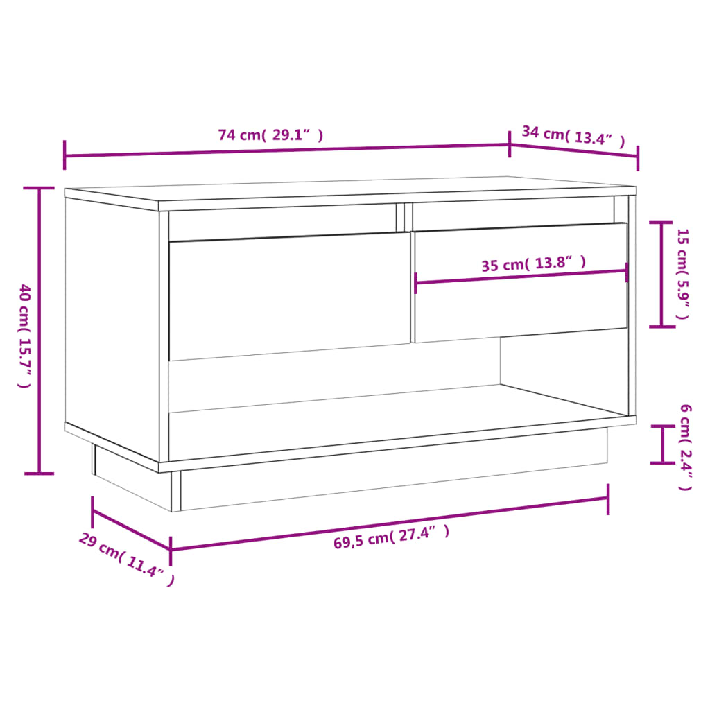 TV-Schrank Honigbraun 74x34x40 cm Massivholz Kiefer