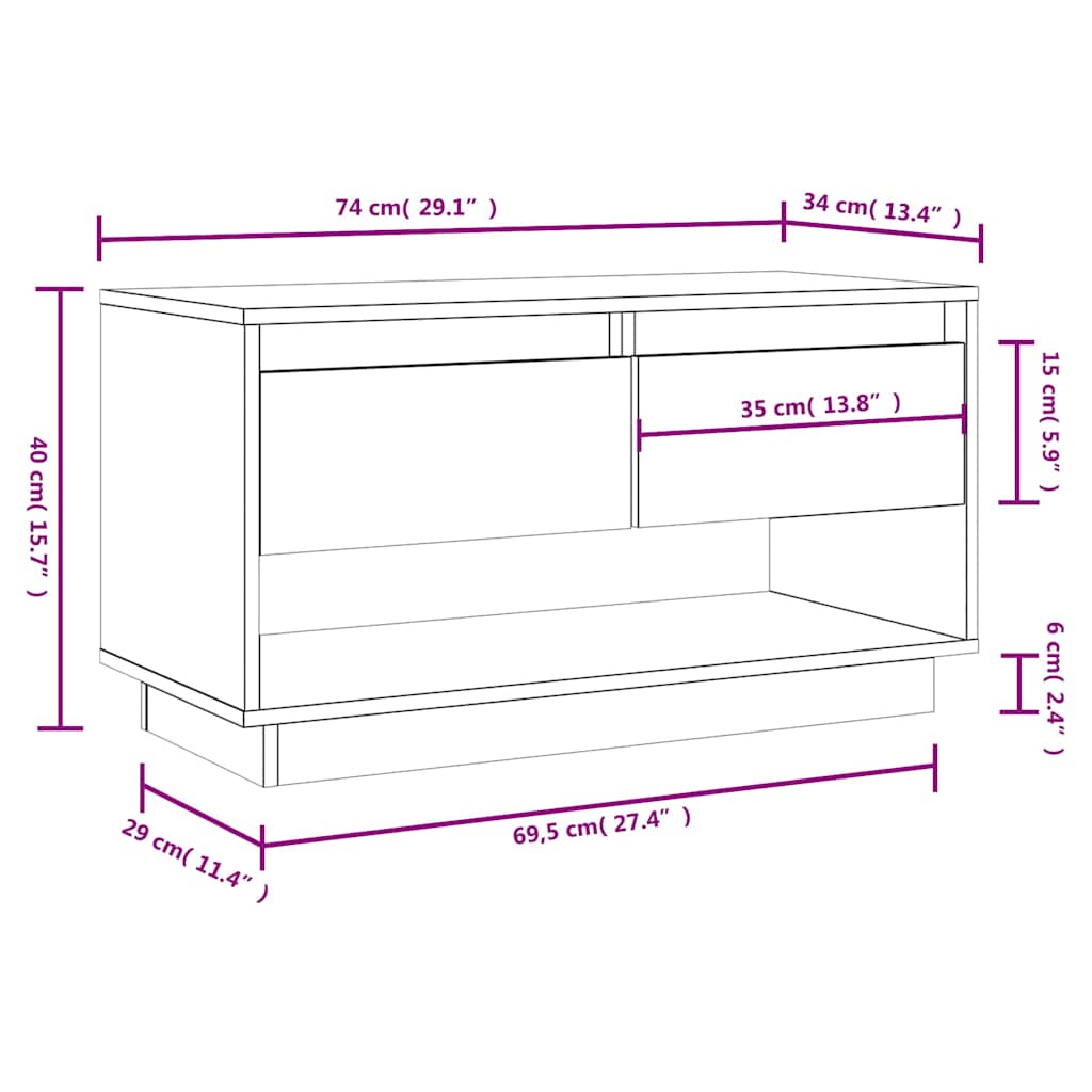 TV-Schrank Schwarz 74x34x40 cm Massivholz Kiefer