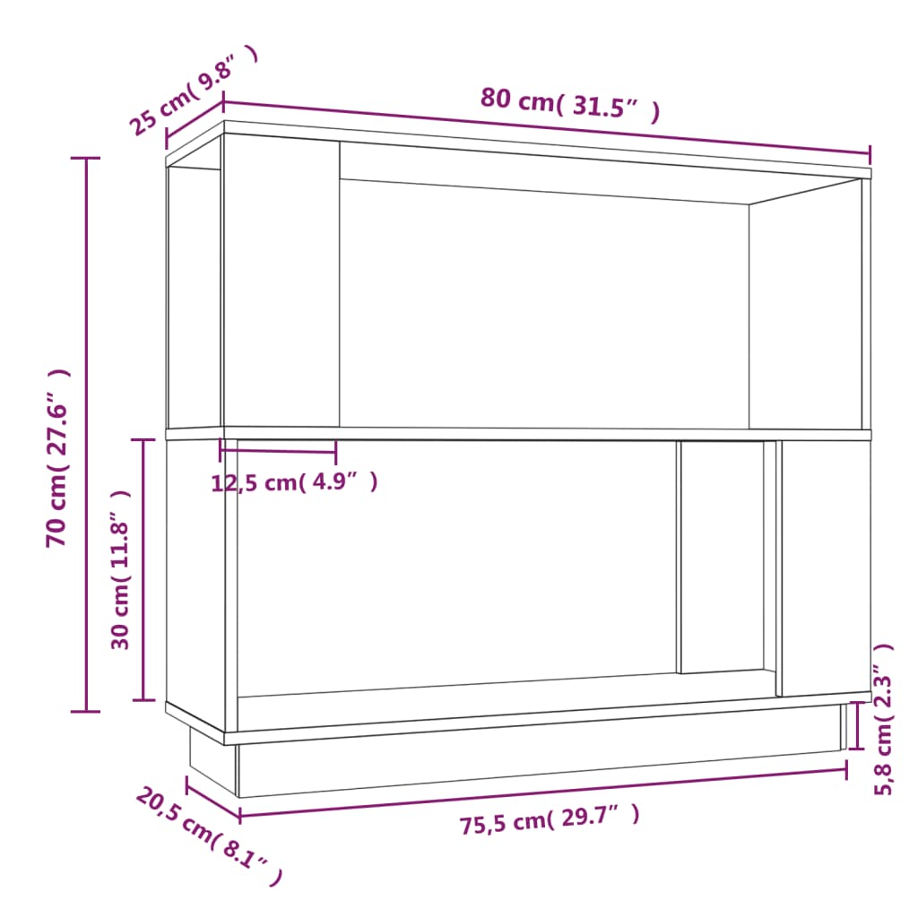 Bücherregal/Raumteiler Weiß 80x25x70 cm Massivholz Kiefer
