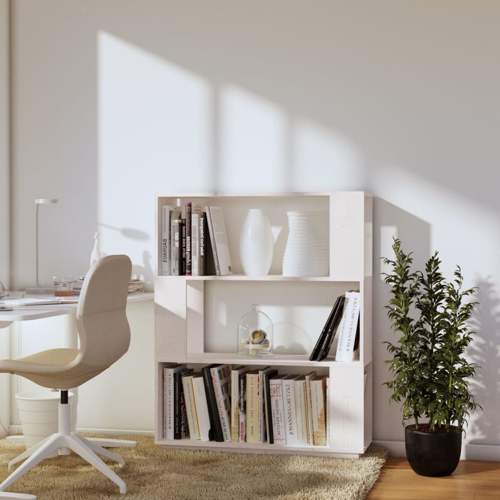 Bücherregal/Raumteiler Weiß 80x25x101 cm Massivholz Kiefer